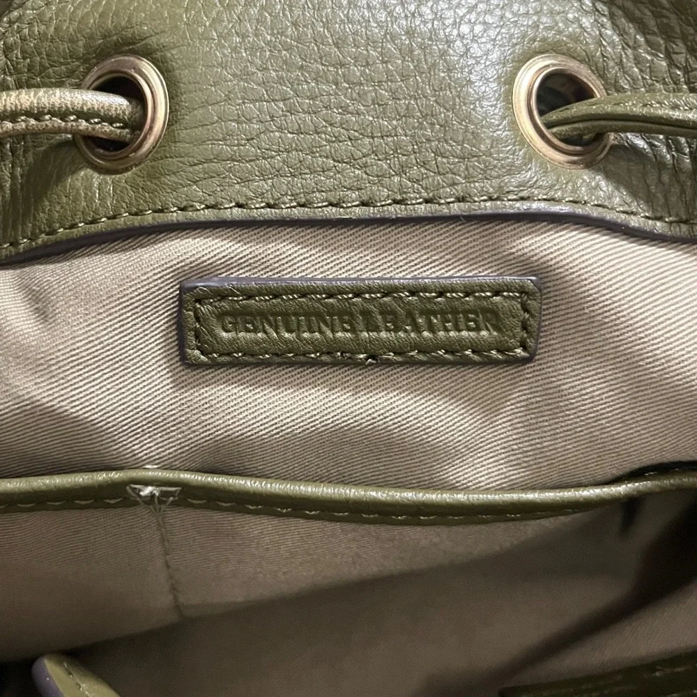 GILI Genuine Leather Olive Green Fringed Bucket Bag Crossbody Purse